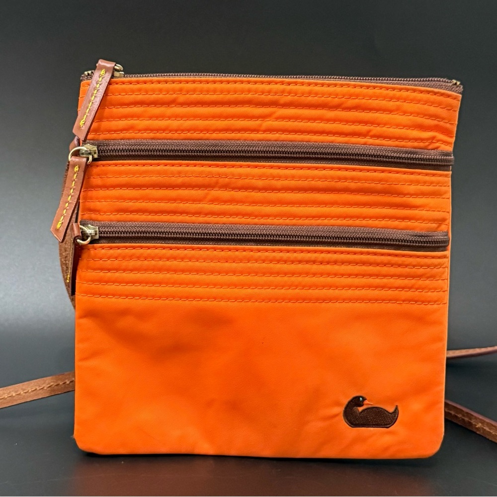 DOONEY & BOURKE North South Triple Zip Orange Nylon Embroidered Duck Crossbody